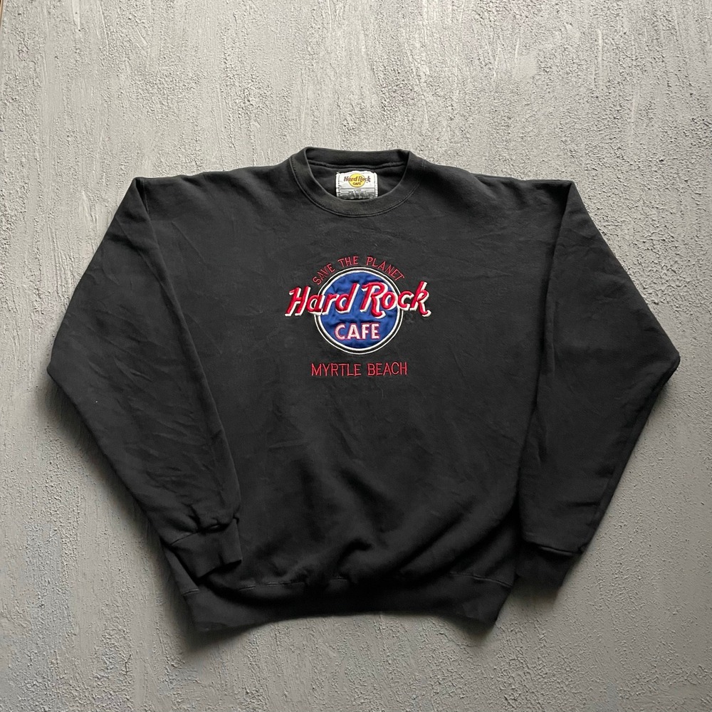 Vintage Hard Rock Cafe Sweatshirt Mens XLarge Black 90s Myrtle Beach Embroidered
